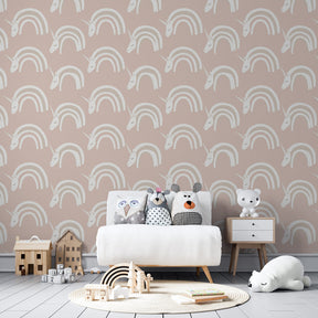 Pastel unicorn mural wallpaper creating magical atmosphere in children's bedroom