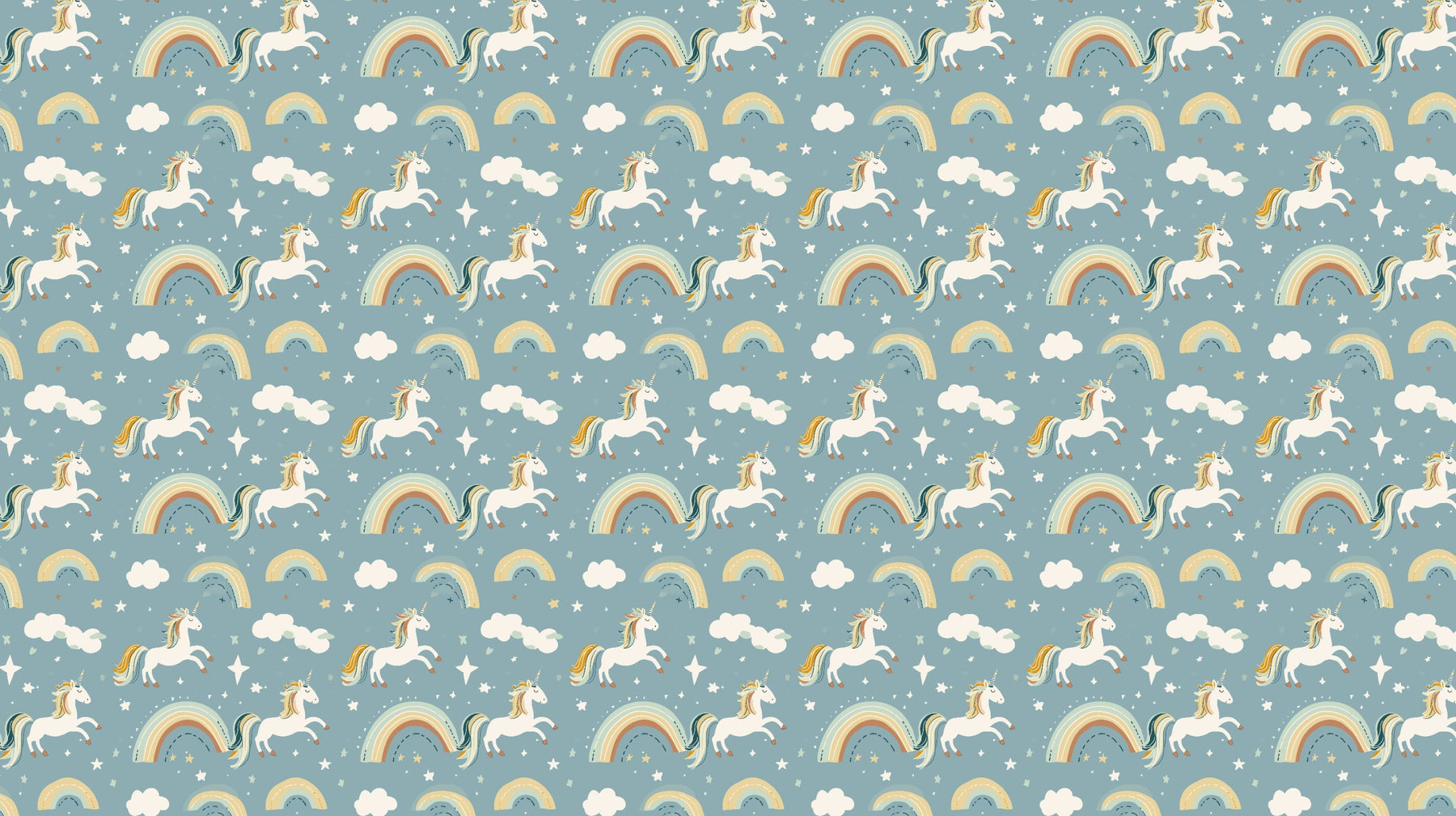 Detailed unicorn and rainbow mural wallpaper design pattern by Kids-Mundo