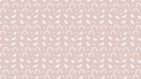 Detailed unicorn and rainbow mural wallpaper design pattern on pink background by Kids-Mundo
