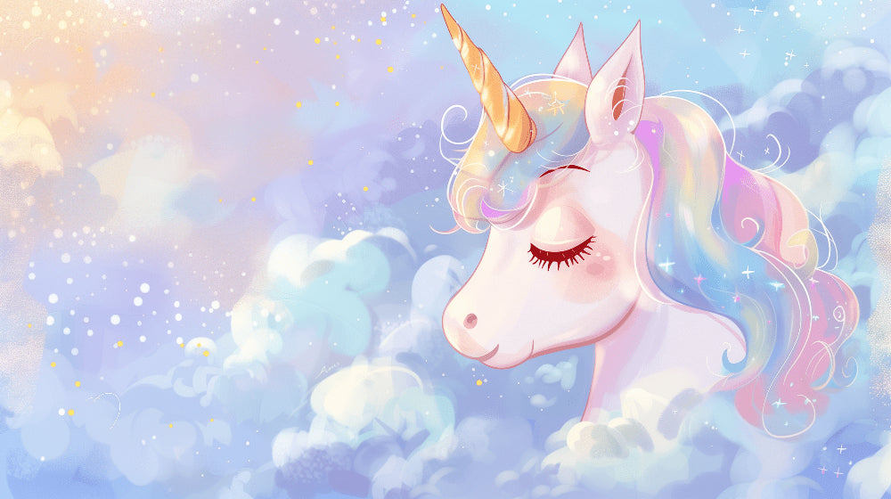 Detailed unicorn and starry clouds mural wallpaper design pattern by Kids-Mundo