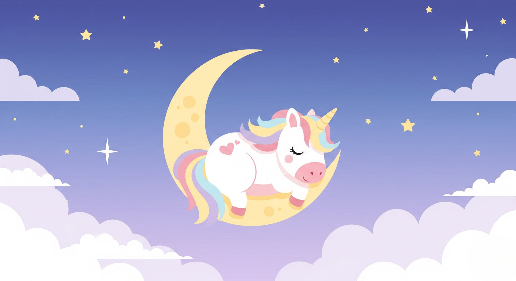 Detailed unicorn sleeping on crescent moon mural wallpaper design pattern by Kids-Mundo