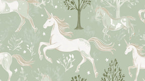 Detailed unicorn forest mural wallpaper design pattern with elegant creatures by Kids-Mundo