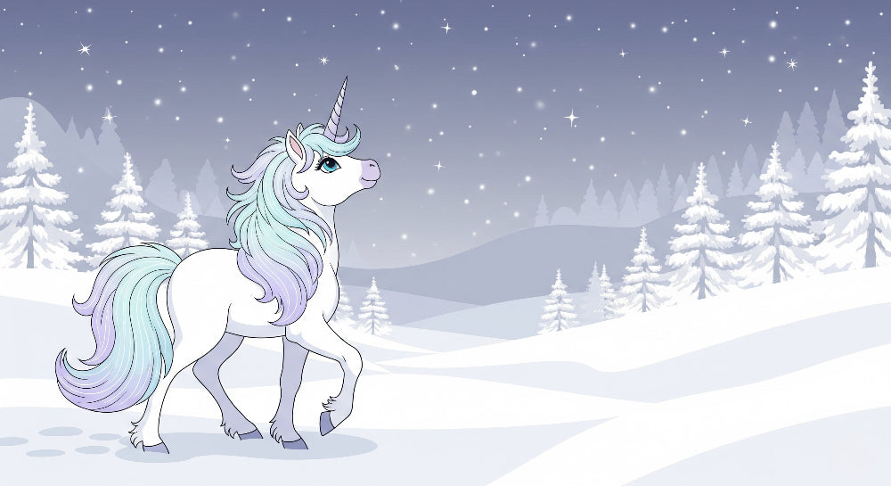 Detailed magical unicorn in winter wonderland mural wallpaper design pattern by Kids-Mundo