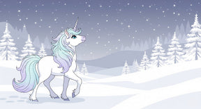 Detailed magical unicorn in winter wonderland mural wallpaper design pattern by Kids-Mundo
