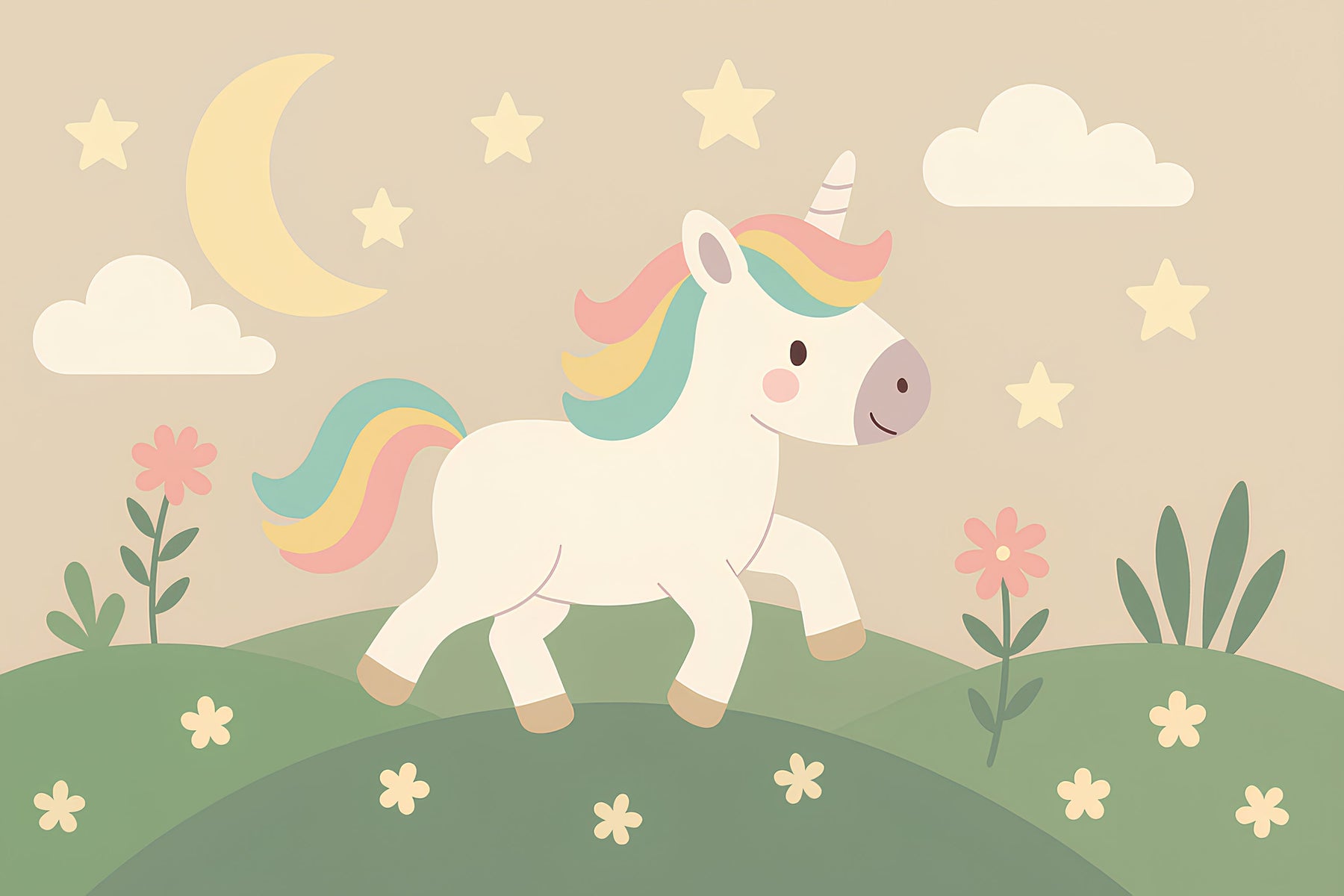 Detailed unicorn fairyland mural wallpaper design pattern with magical elements by Kids Mundo