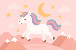 Detailed unicorn mural wallpaper design pattern with starry sky and moon by Kids-Mundo