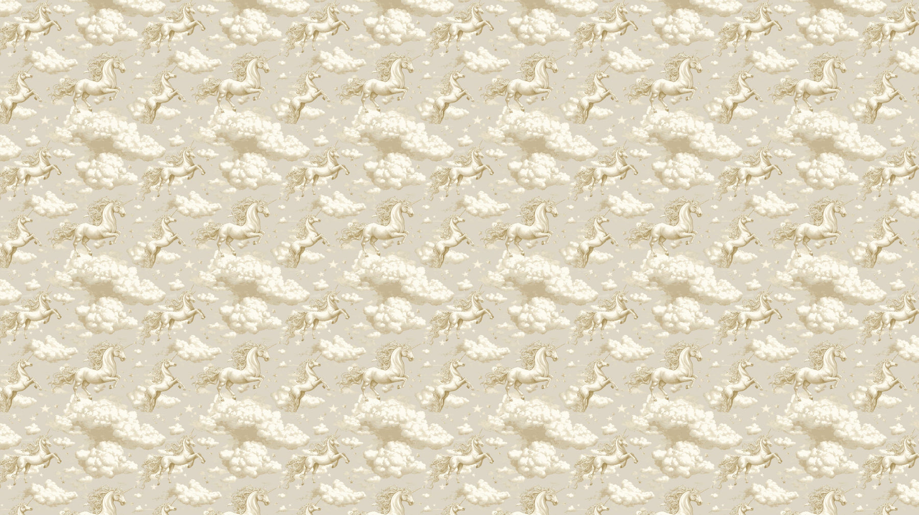 Detailed unicorn mural wallpaper design pattern showing majestic unicorns in clouds by Kids-Mundo