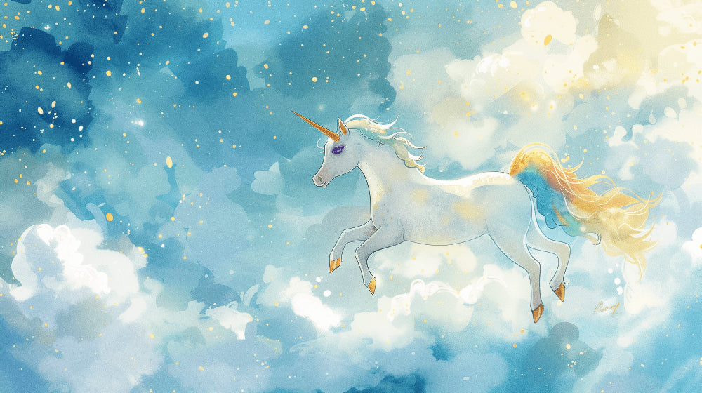 Detailed unicorn starry sky mural wallpaper design pattern with clouds and stars by Kids-Mundo