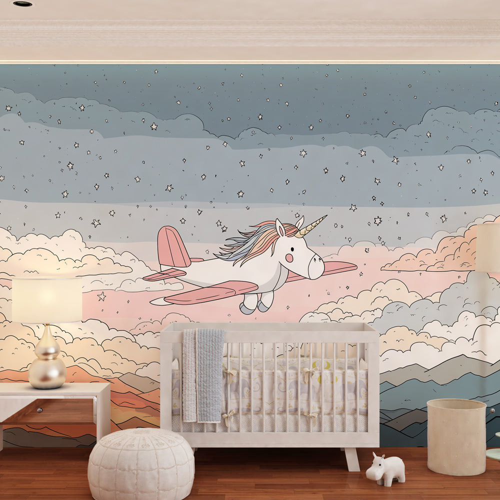 Fantasy unicorn mural wallpaper transforming toddler room into magical space by Kids-Mundo