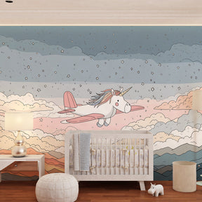 Fantasy unicorn mural wallpaper transforming toddler room into magical space by Kids-Mundo