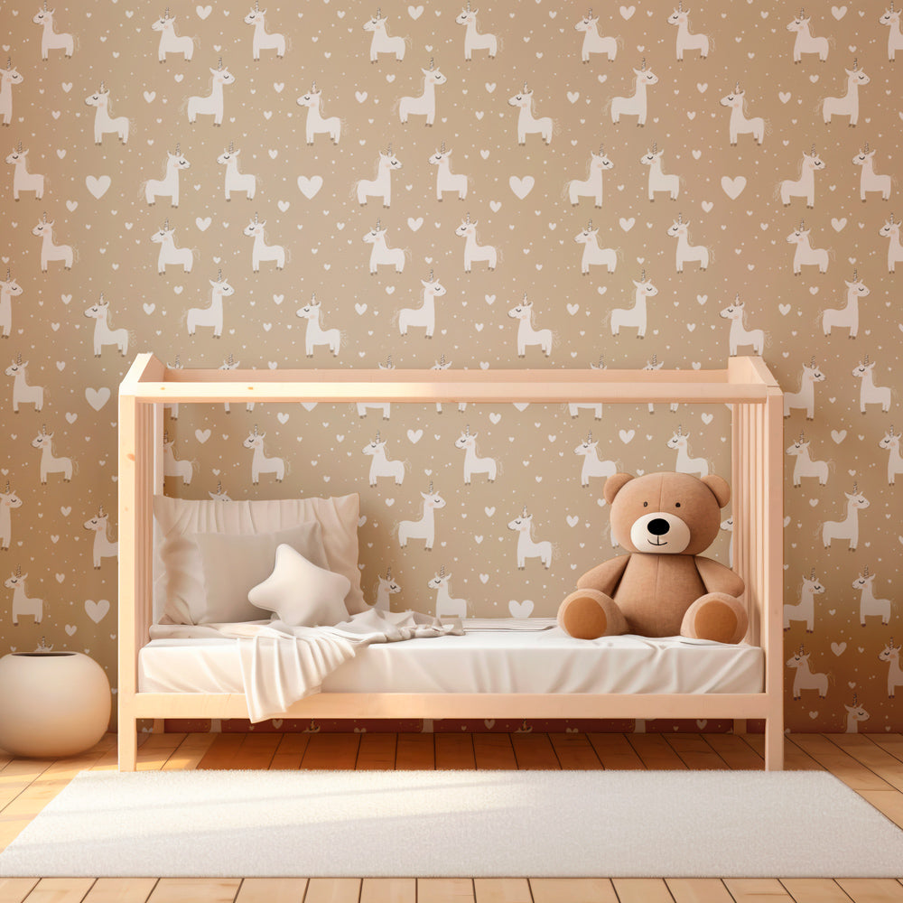Fairy-tale unicorn mural wallpaper transforming kids playroom into magical space