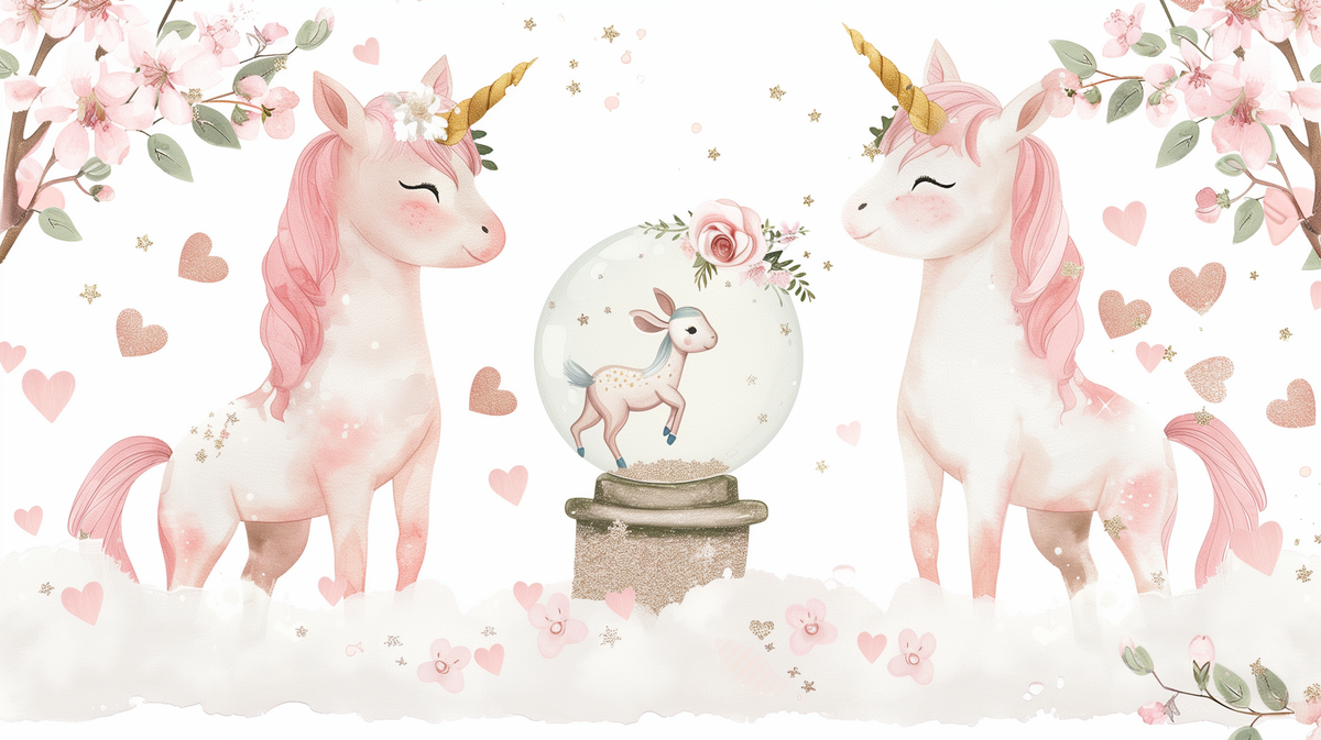 Pink Unicorn Snow Globe Wall Mural