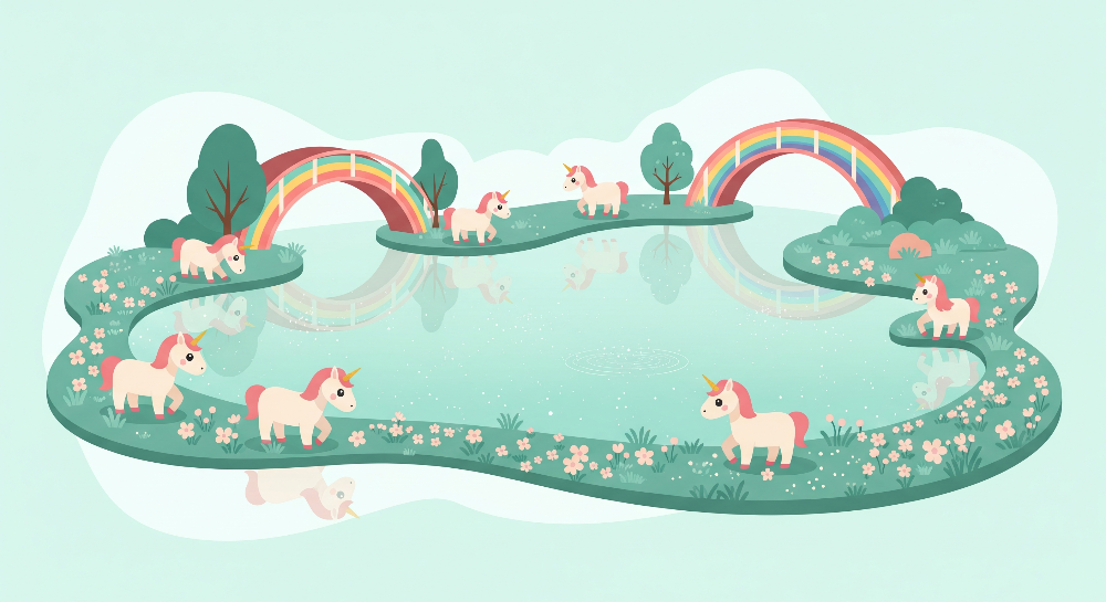 Unicorns by a Magical Rainbow Lake Wall Mural