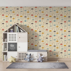 Cars and trucks wallpaper transforming nursery into transportation adventure theme by Kids-Mundo