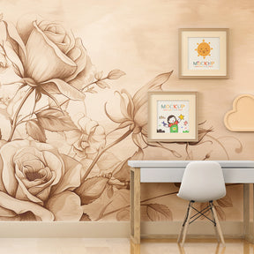 Sepia floral mural wallpaper creating sophisticated atmosphere in girls' bedroom