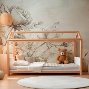 Botanical butterfly wallpaper transforming children's room with vintage elegance