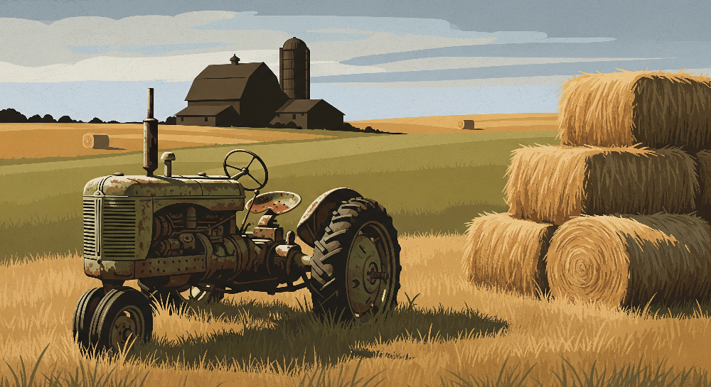 Vintage Tractor and Golden Harvest Field Wall Mural