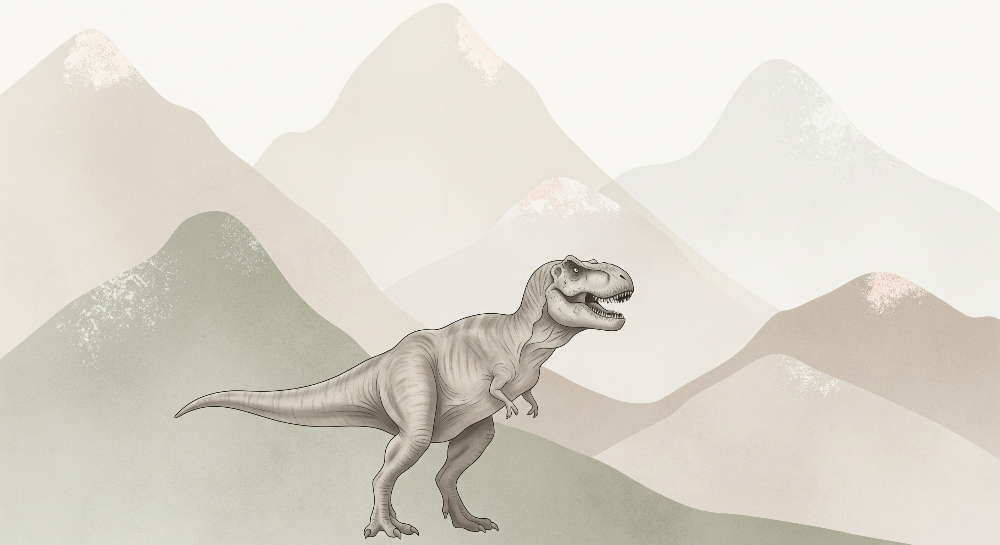 Vintage Sketch T-Rex Dinosaur Mountain Wall Mural