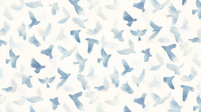 Detailed watercolor birds mural wallpaper design pattern in soft blue aquarelle style by Kids-Mundo