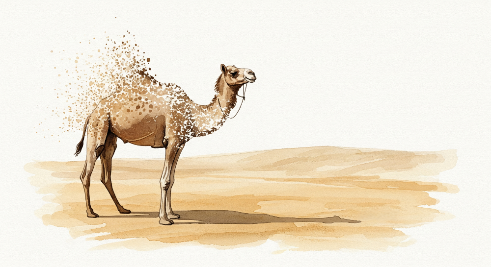 Watercolor Camel Walking Through the Desert Wall Mural