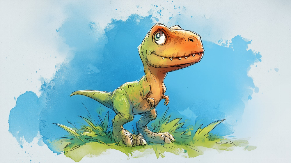 Watercolour Baby Dinosaur in the Grass Wall Mural