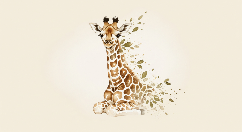 Watercolour Baby Giraffe Portrait Wall Mural