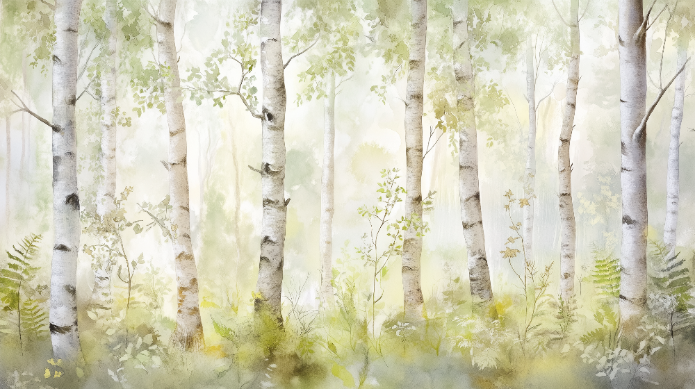 Calming Watercolour Birch Forest Wall Mural