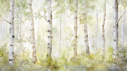 Kids-Mundo calming watercolour birch forest original flat artwork design for this wall mural