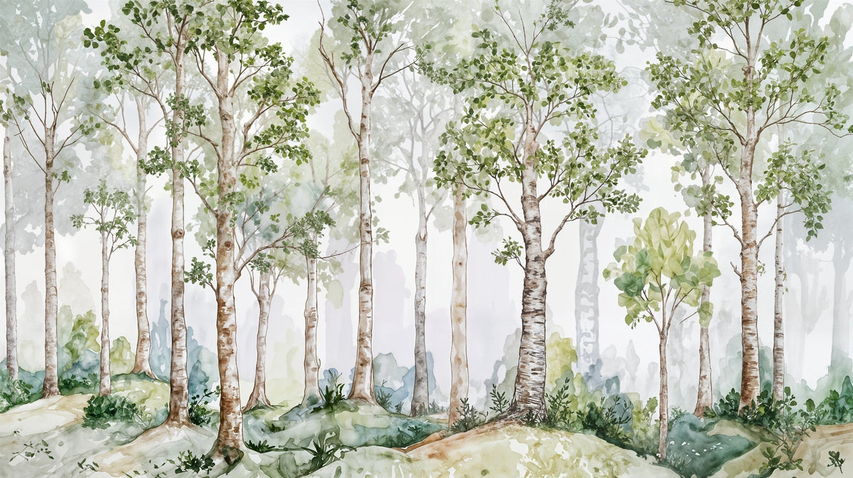 Watercolour Birch Forest Wall Mural
