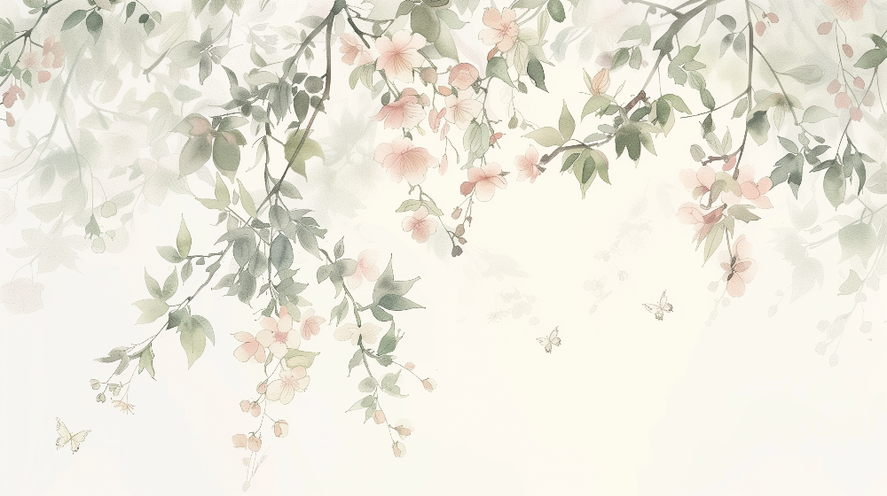 Soft Watercolour Blossom Branches Wall Mural
