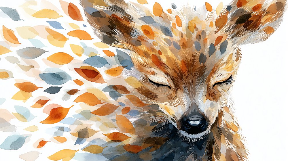 Watercolour Deer and Drifting Leaves Wall Mural