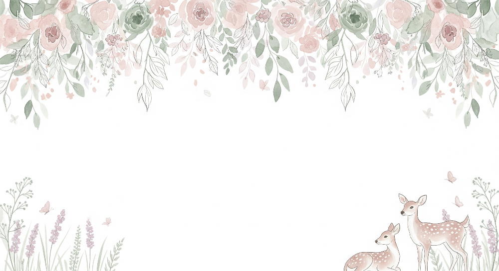 Watercolour Fawns and Blush Floral Nursery Wall Mural