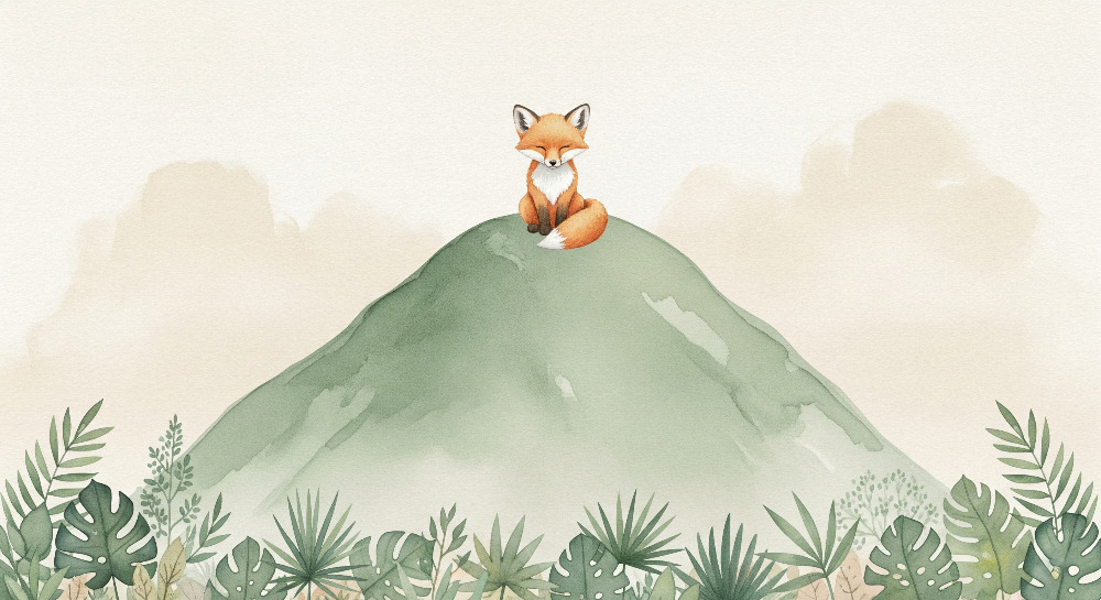 Watercolour Fox on a Green Hill Wall Mural