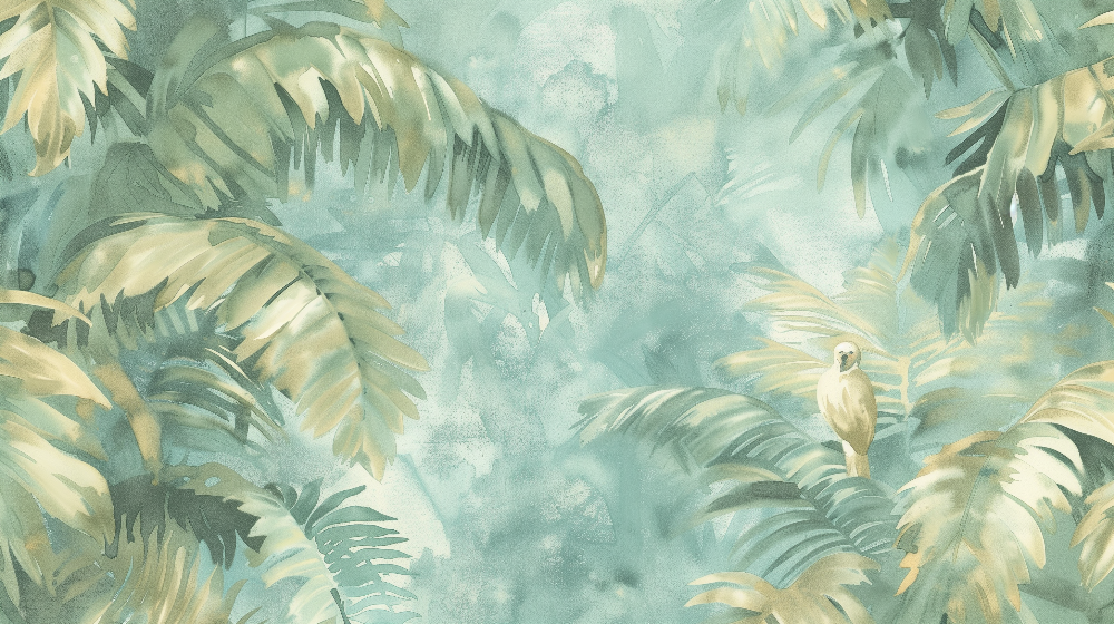 Watercolour Jungle Palm Leaves Wall Mural