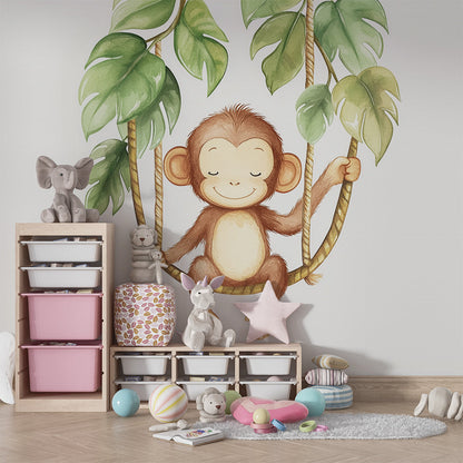 Kids-Mundo soft watercolour monkey wall mural adding charm to a kids' playroom