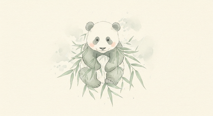 Kids-Mundo flat artwork of the watercolour panda in bamboo leaves wall mural design