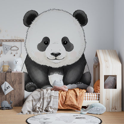 Kids-Mundo panda wall mural styled in a kids bedroom, adding a calm artistic panda sketch.