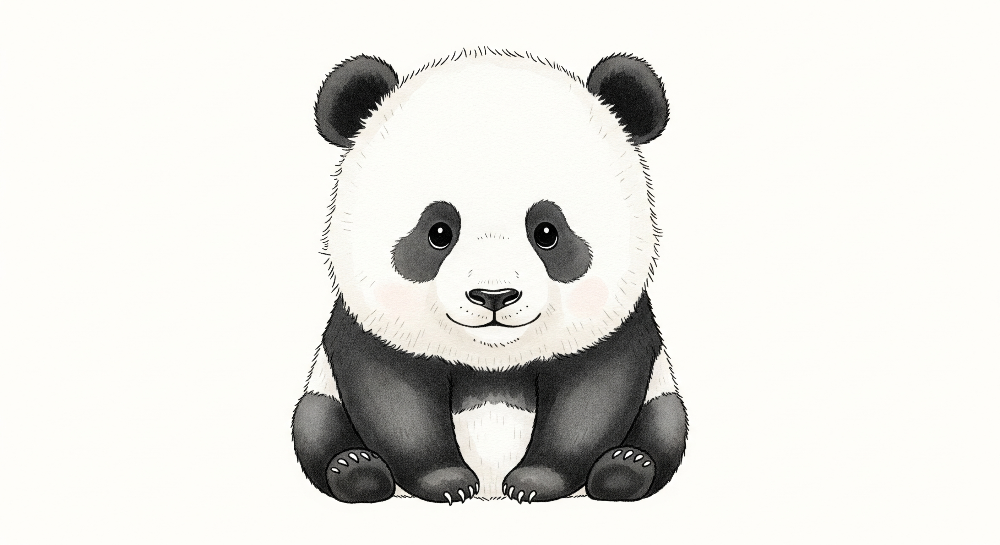 Kids-Mundo panda wall mural artwork showing a watercolour-style panda cub on a clean white backdrop.