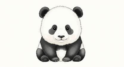 Kids-Mundo panda wall mural artwork showing a watercolour-style panda cub on a clean white backdrop.
