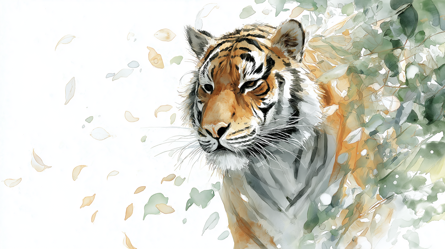 Kids-Mundo flat artwork preview of the majestic watercolour tiger wall mural design