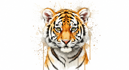 Kids-Mundo flat artwork of a close-up watercolour tiger portrait with warm amber splashes