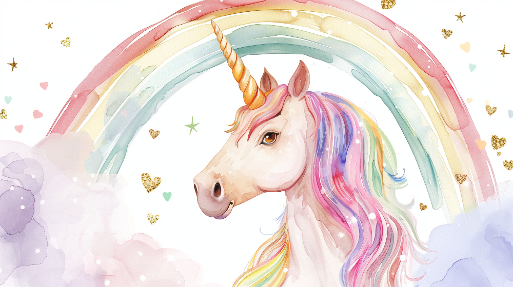 Watercolour Unicorn Rainbow Wall Mural