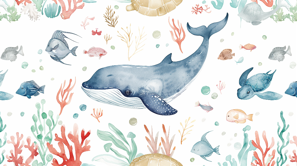 Watercolour Whale Ocean Wall Mural