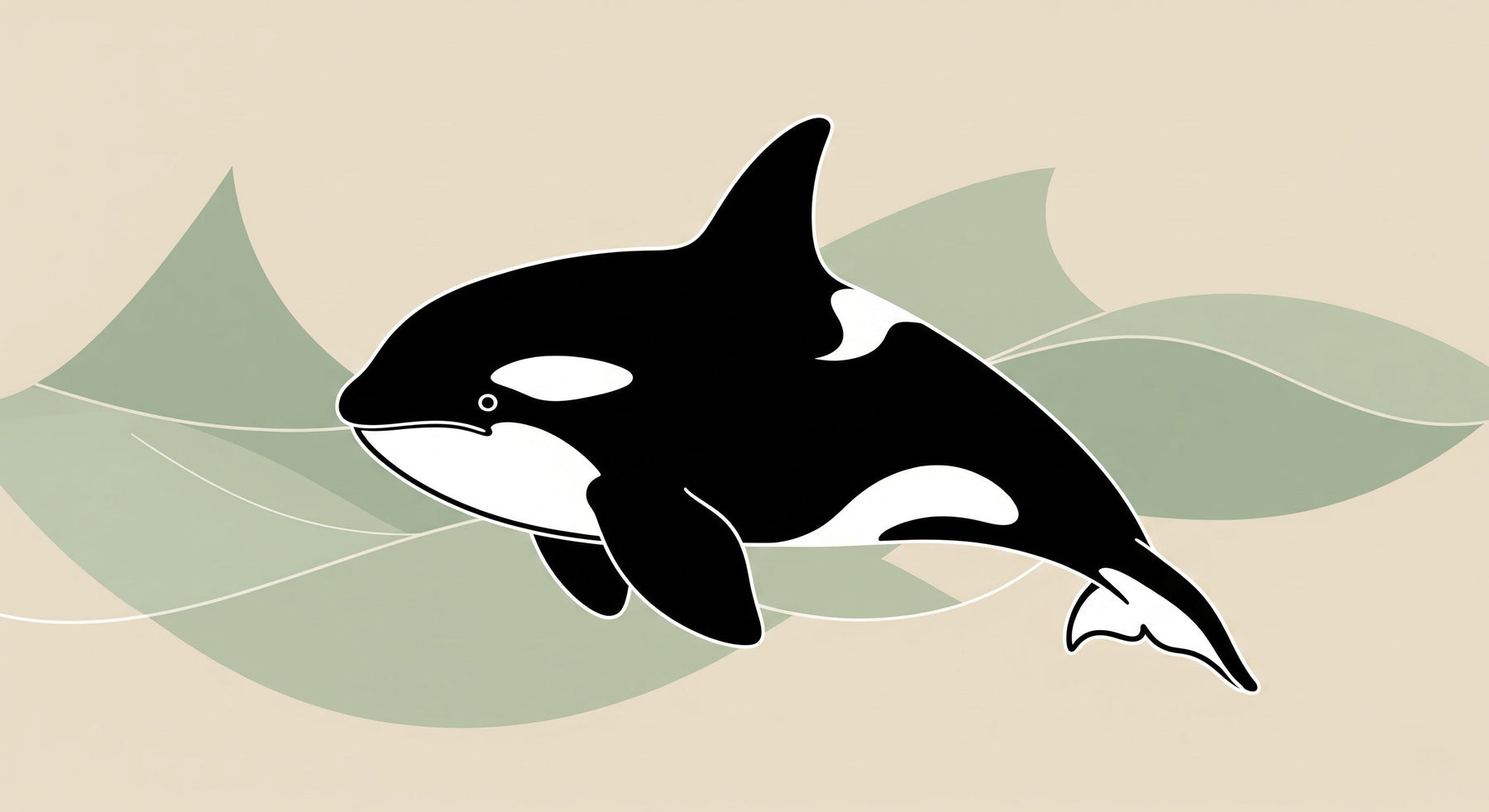 Detailed whale mural wallpaper design pattern showing playful orca with botanical marine motifs by Kids-Mundo