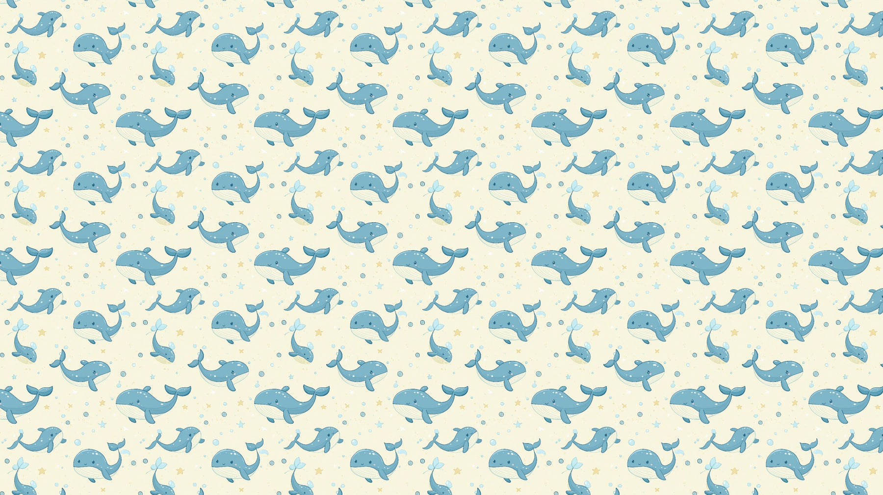 Detailed whale mural wallpaper design pattern with ocean bubbles and stars by Kids-Mundo