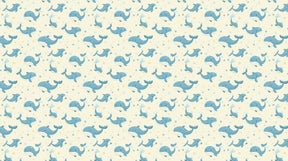 Detailed whale mural wallpaper design pattern with ocean bubbles and stars by Kids-Mundo