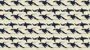 Detailed orca whale mural wallpaper design pattern with flowing waves by Kids-Mundo