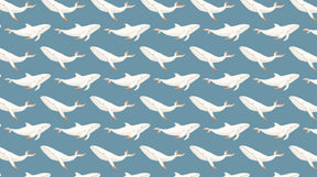 Detailed blue whale mural wallpaper design pattern showing graceful marine motifs by Kids-Mundo