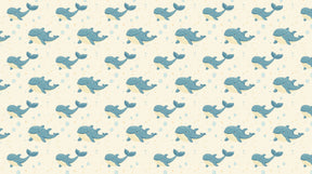 Detailed blue whale mural wallpaper design pattern on cream background by Kids-Mundo