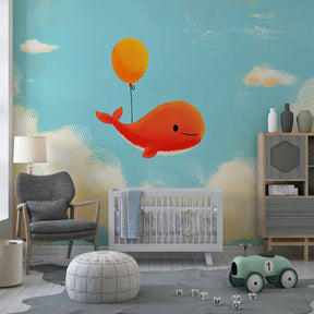 Joyful whale wallpaper creating dreamy atmosphere in children's bedroom decor